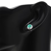 Turquoise Round Stud Silver Earrings - e369